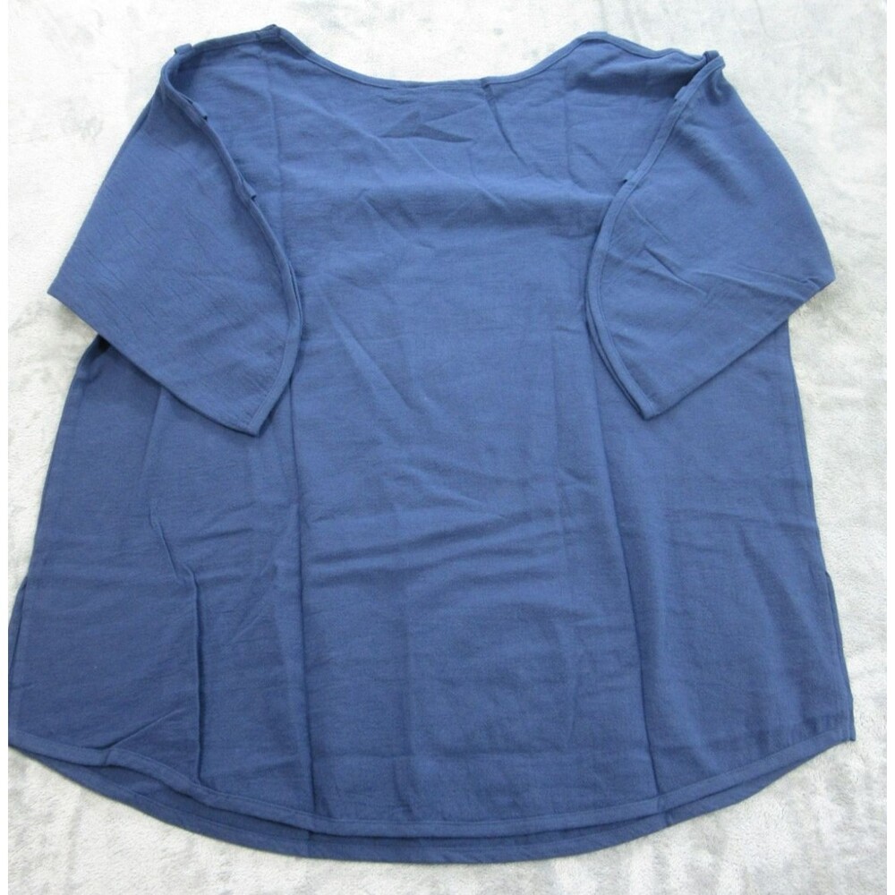 Soft Surroundings Top Womens 1X Blue Casual Basic Elbow Cutout Sleeve Blouse